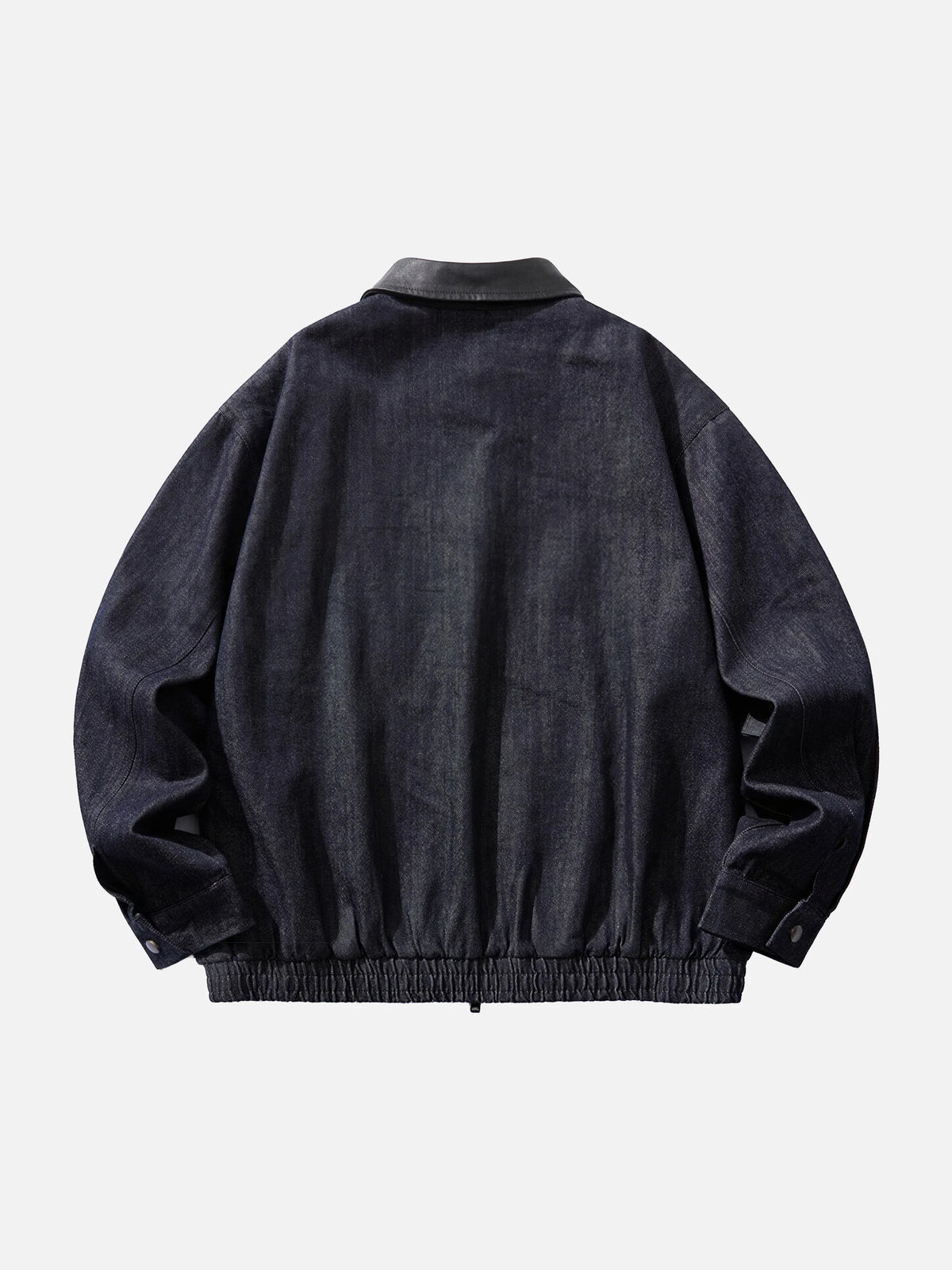 Pu Leather Collared Jacket With Double-ended Zipper