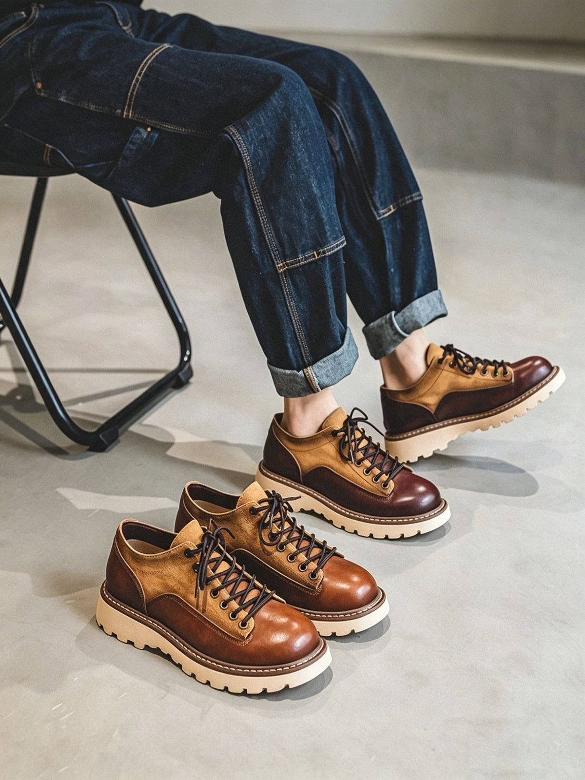 American-style Rugged Yet Refined Round-toe Leather Shoes