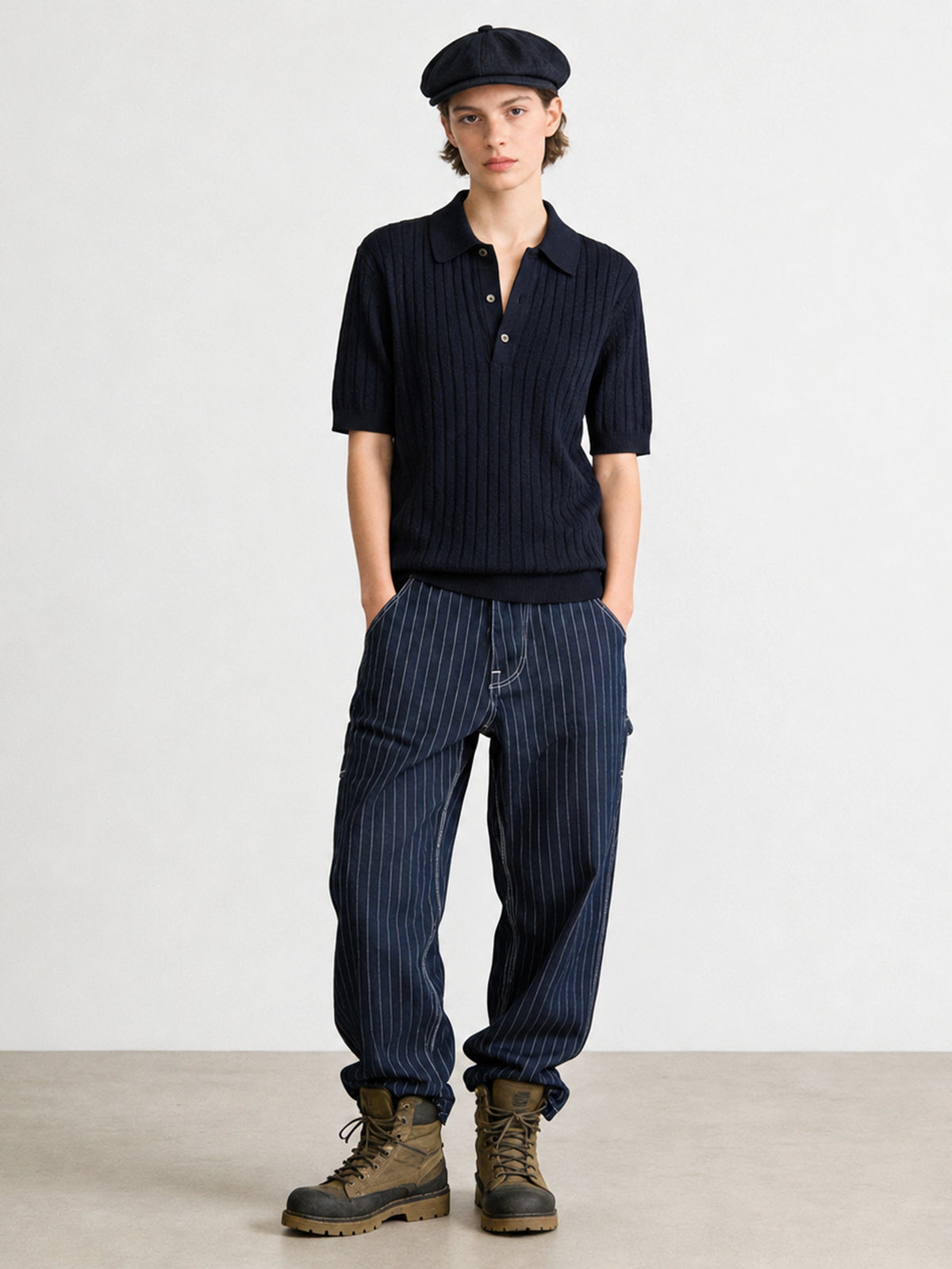 Wide-leg Striped Cargo Jeans (suspenders Not Included)