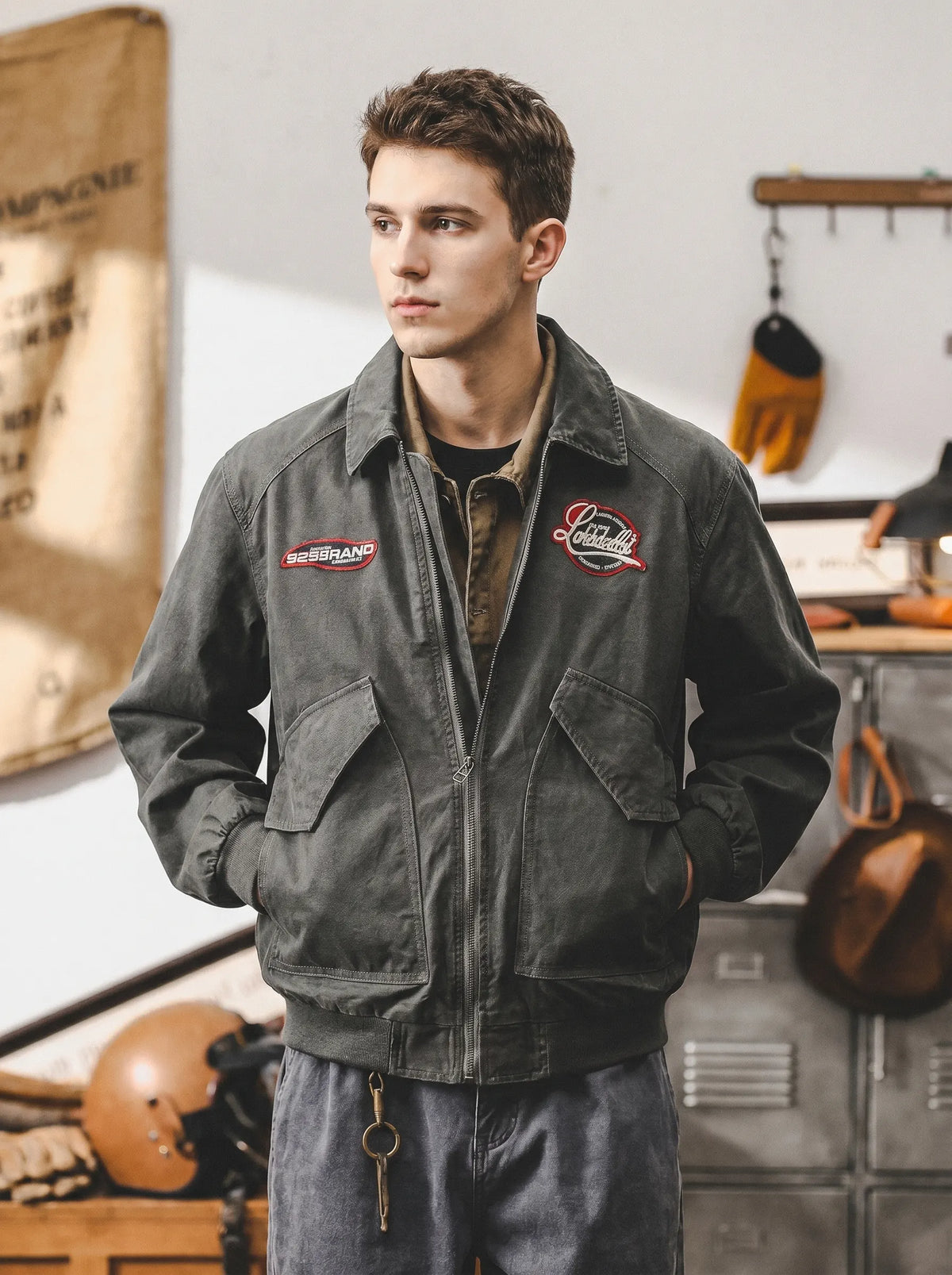 Classic Retro Detroit-style Workwear Bomber Jacket
