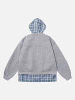 Faux Two-piece Style Loose-fit Plaid Hoodie