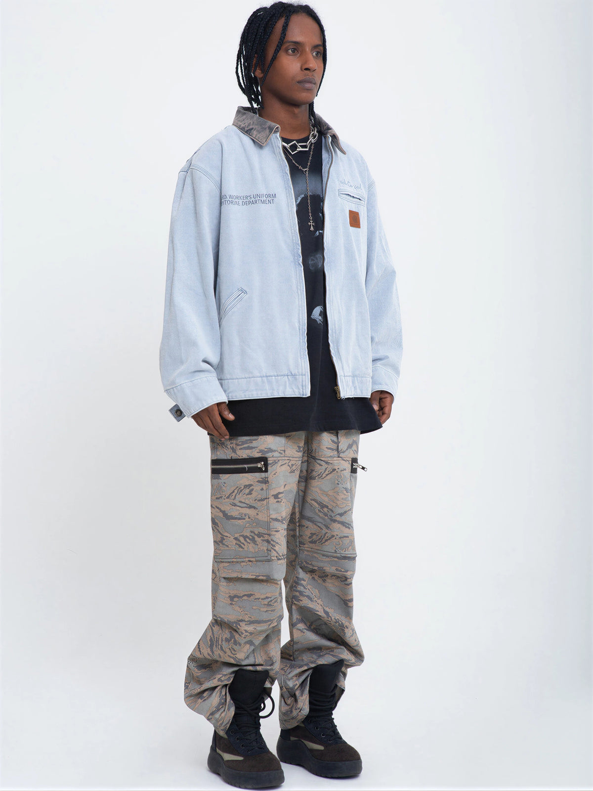 American-style Washed, Color-blocked Work Jacket