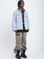 American-style Washed, Color-blocked Work Jacket