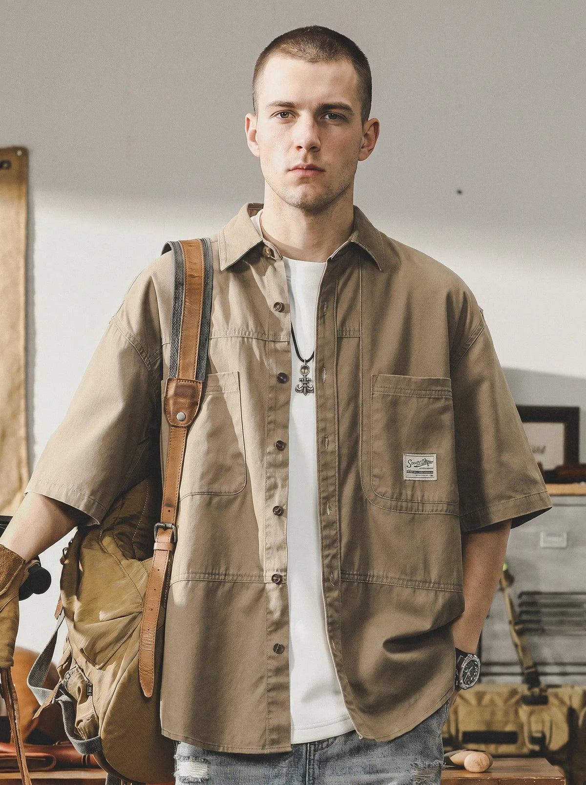 American-style Loose-fit Short-sleeve Work Shirt