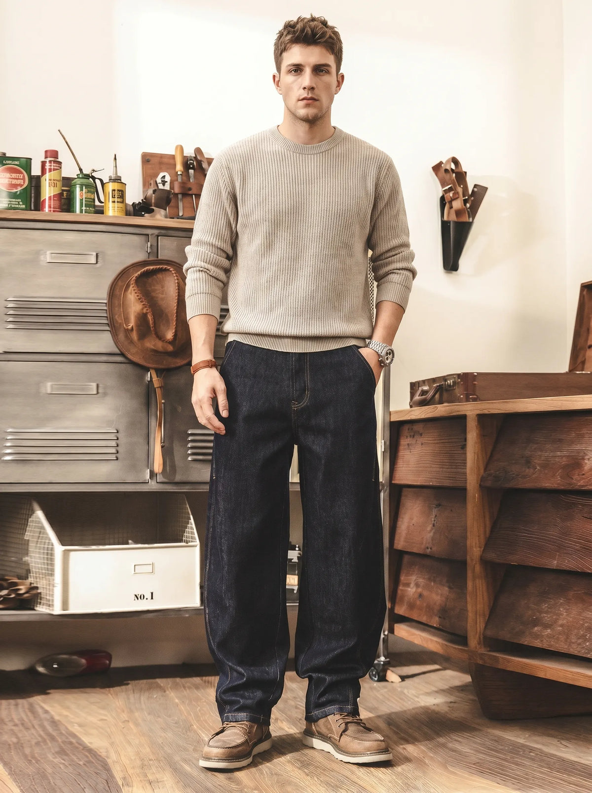 American-style Raw Denim Wide-leg "saber" Straight-fit Jeans
