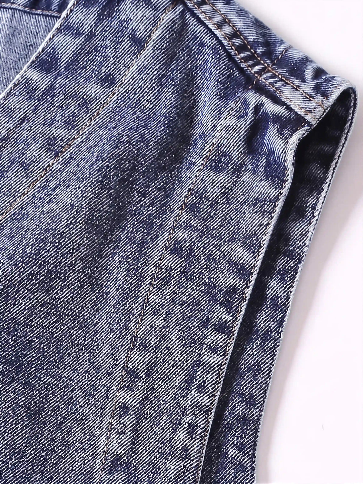 Americana-style Washed & Distressed Multi-pocket Denim Work Vest