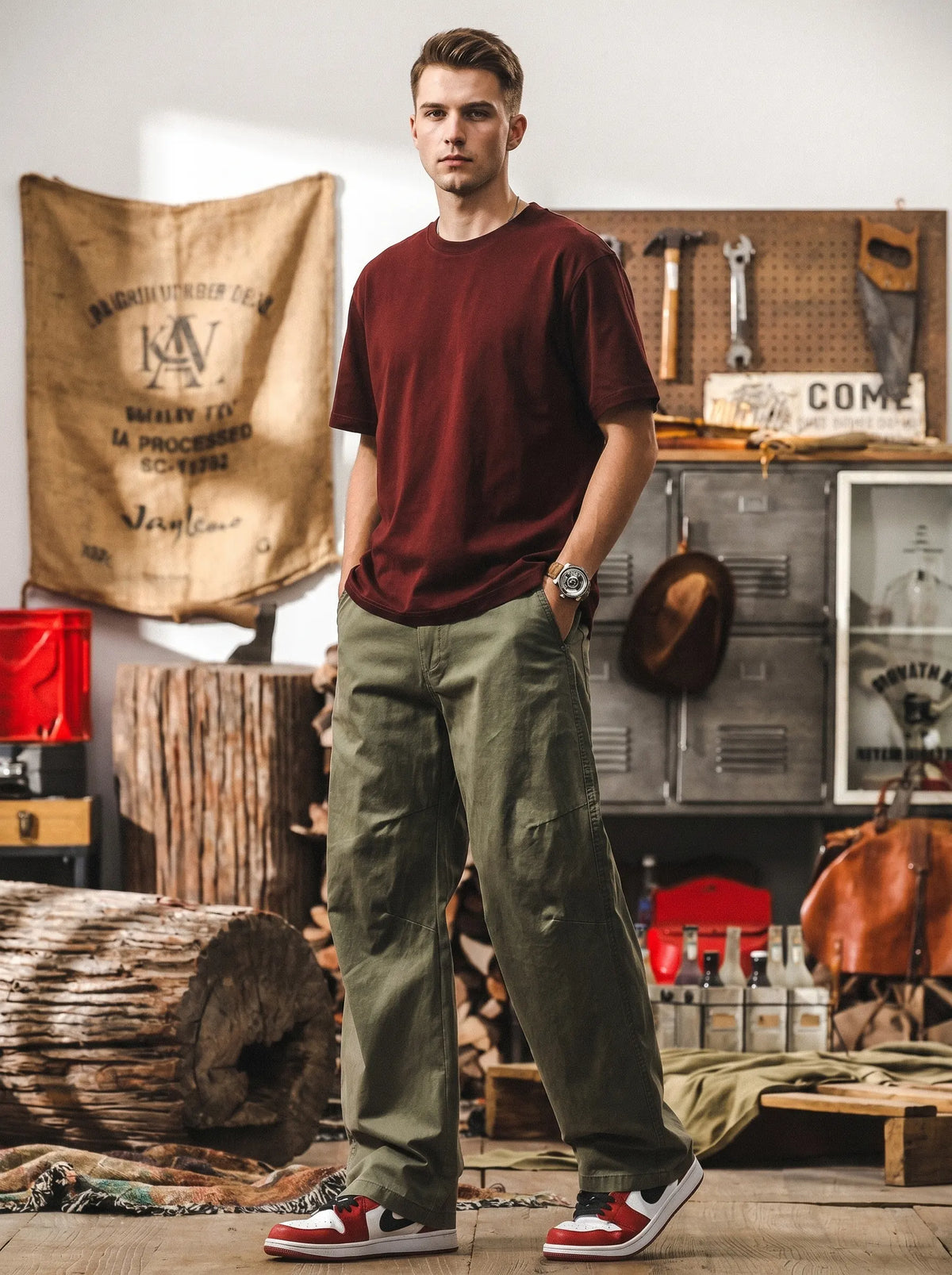 Retro Maillard-style Straight-leg Cargo Pants