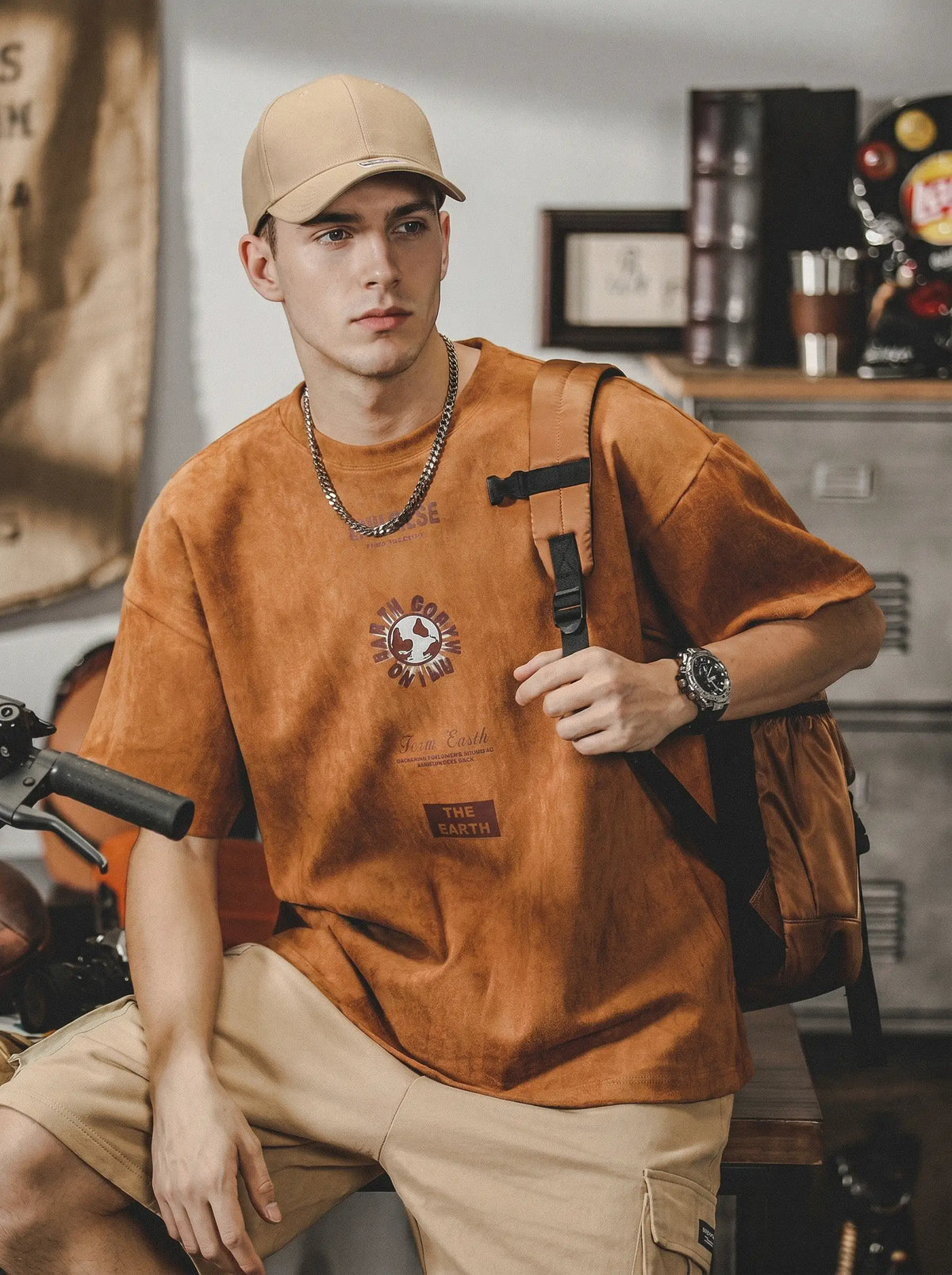 Retro Loose-fit Suede T-shirt