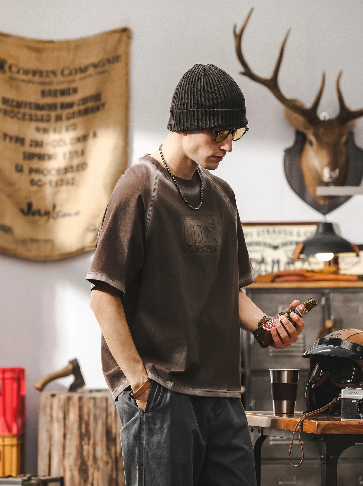 Heavyweight Oversized Washed T-shirt In Retro Maillard Tones