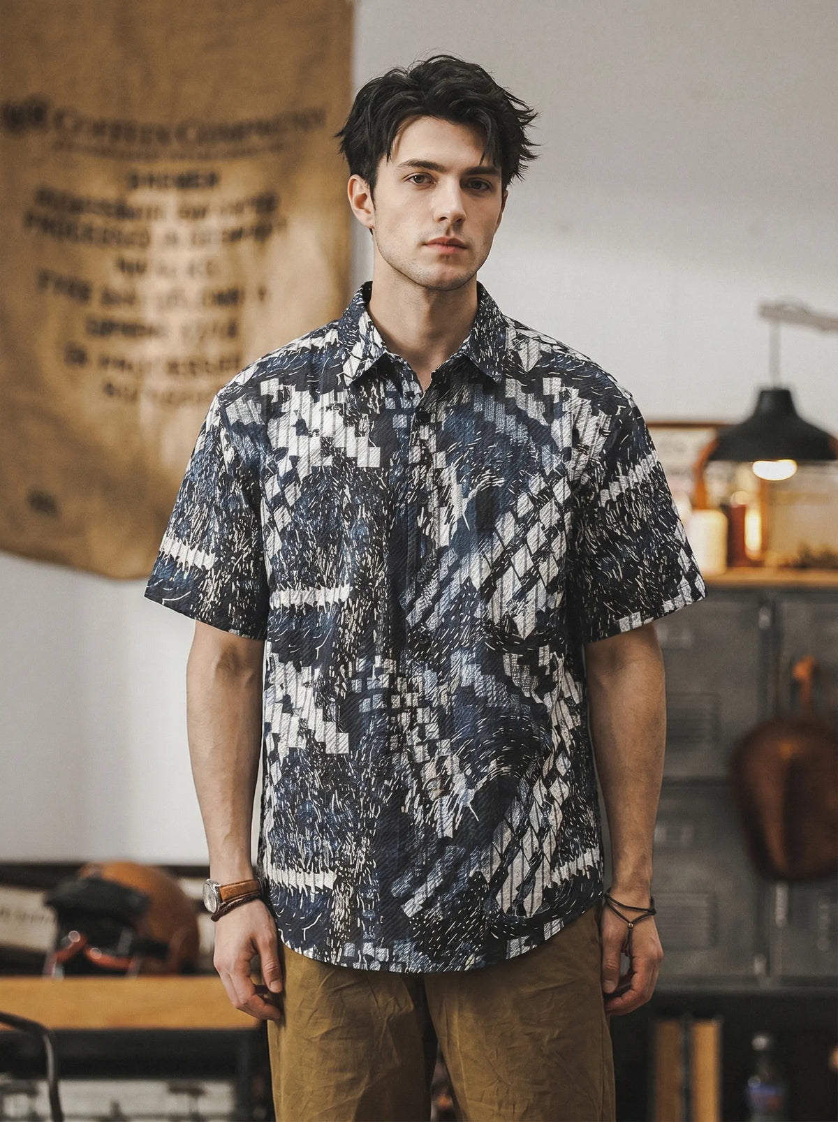 Digital Jacquard Seersucker Short-Sleeve Shirt