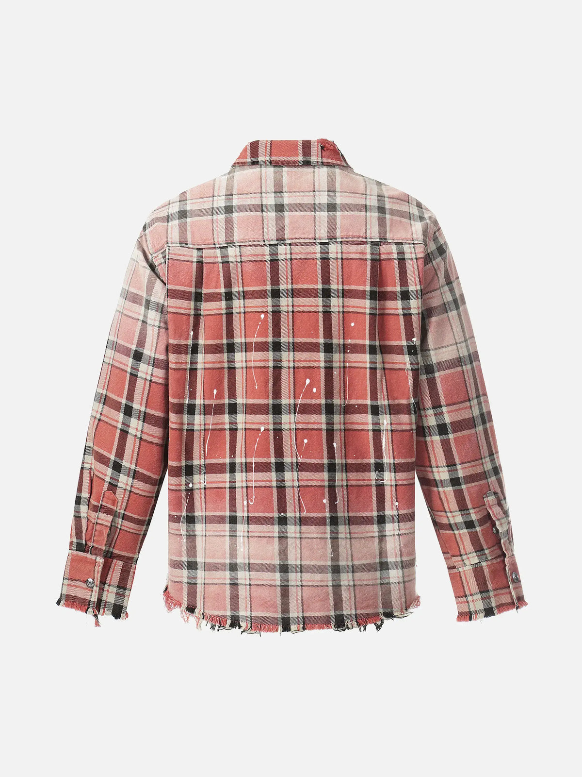 Retro Ombré Frayed-hem Plaid Long-sleeve Shirt