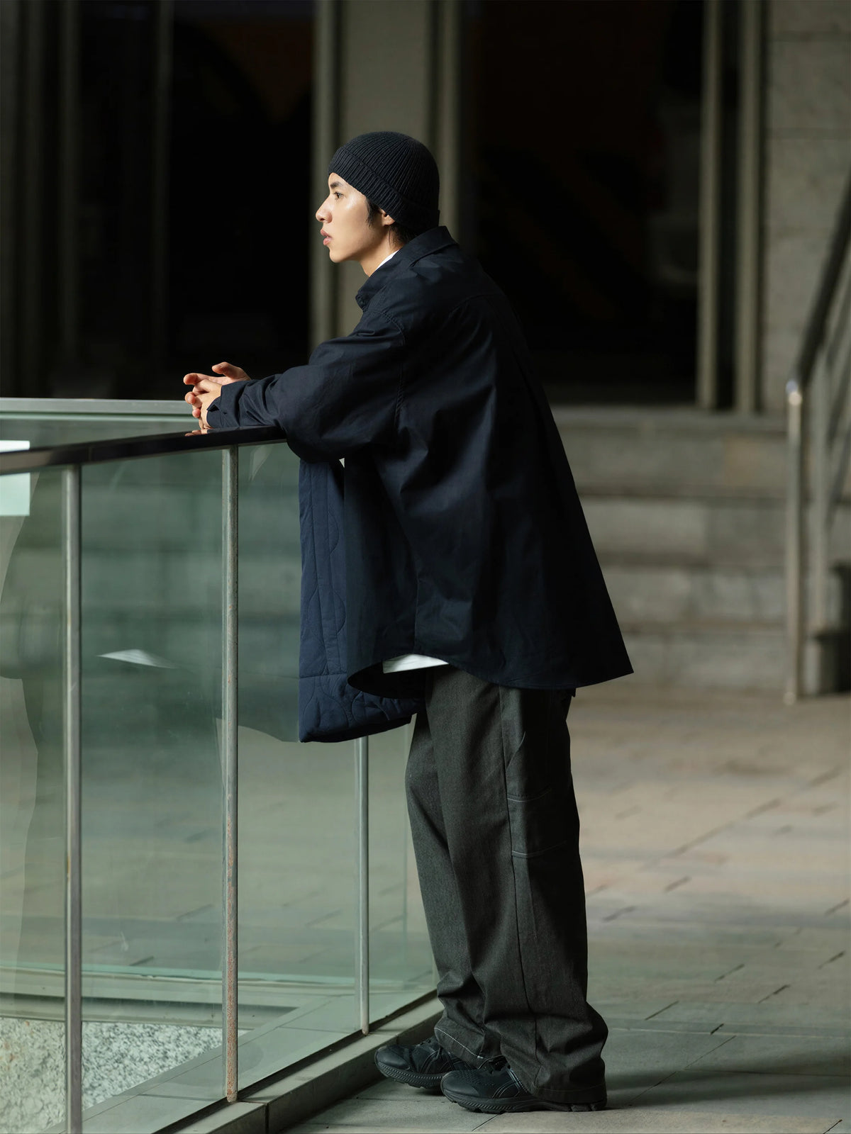 Japanischer Stil Locker sitzendes Langarm-Arbeitshemd