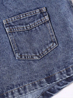 Americana-style Washed & Distressed Multi-pocket Denim Work Vest