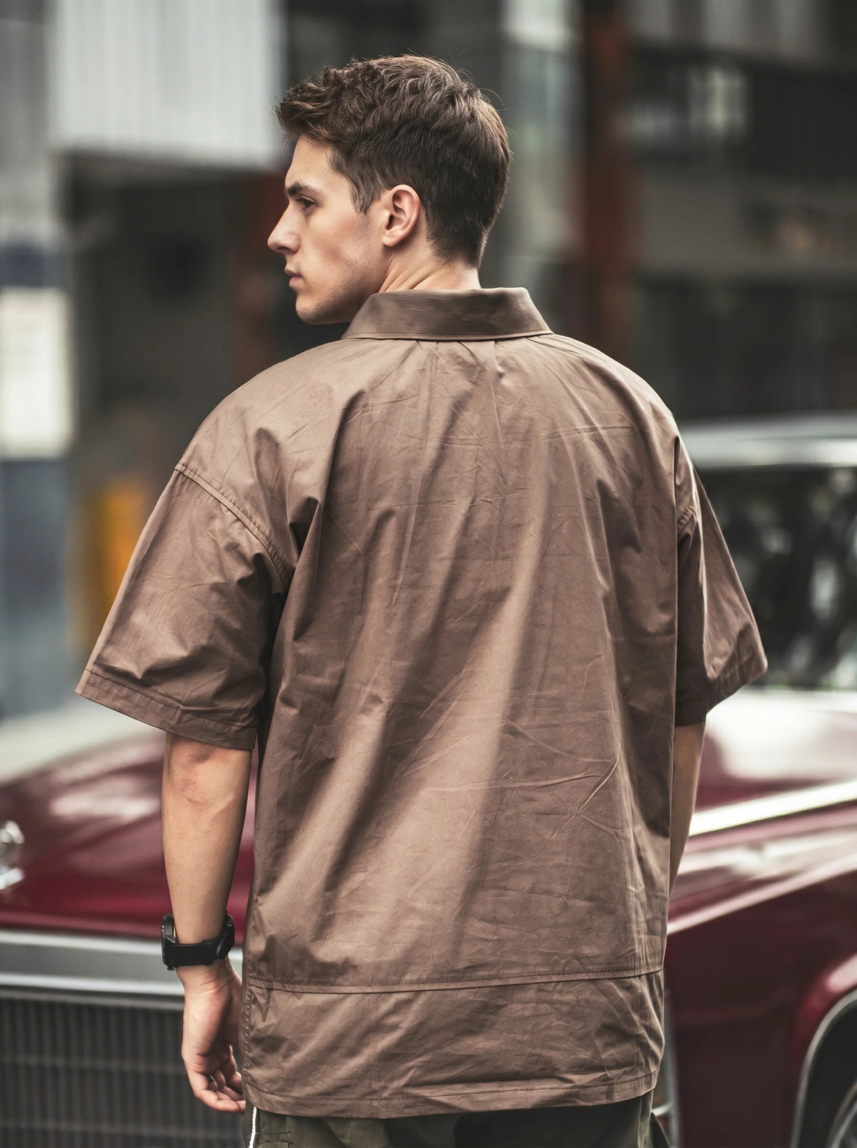 Stylish Casual Utility-style Layered Polo Shirt With A Fold-over Collar