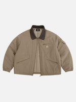 Retro Canvas & Leather-paneled Loose-fit Cotton Workwear Jacket