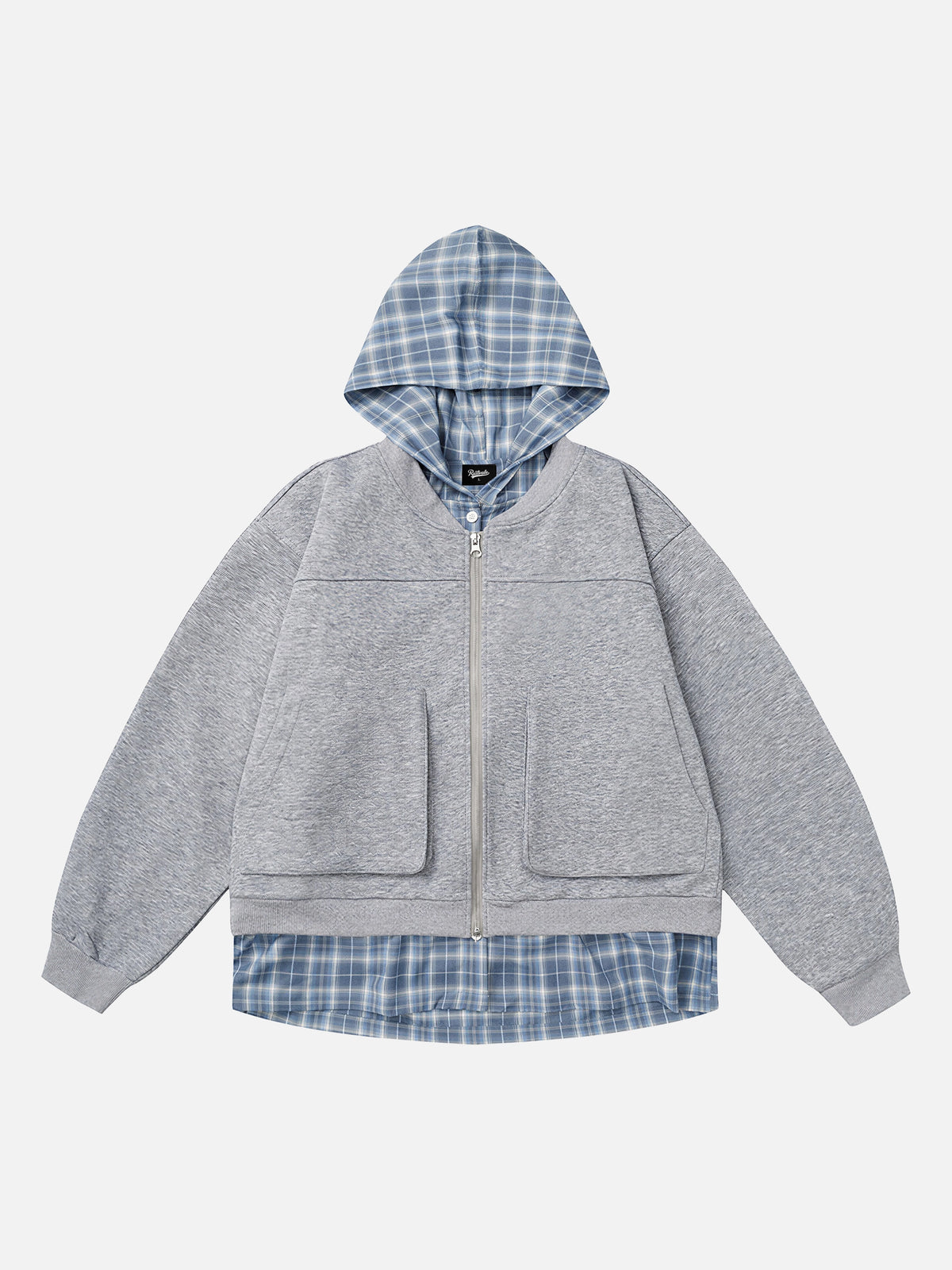 Faux Two-piece Style Loose-fit Plaid Hoodie