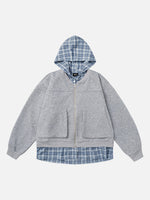 Faux Two-piece Style Loose-fit Plaid Hoodie