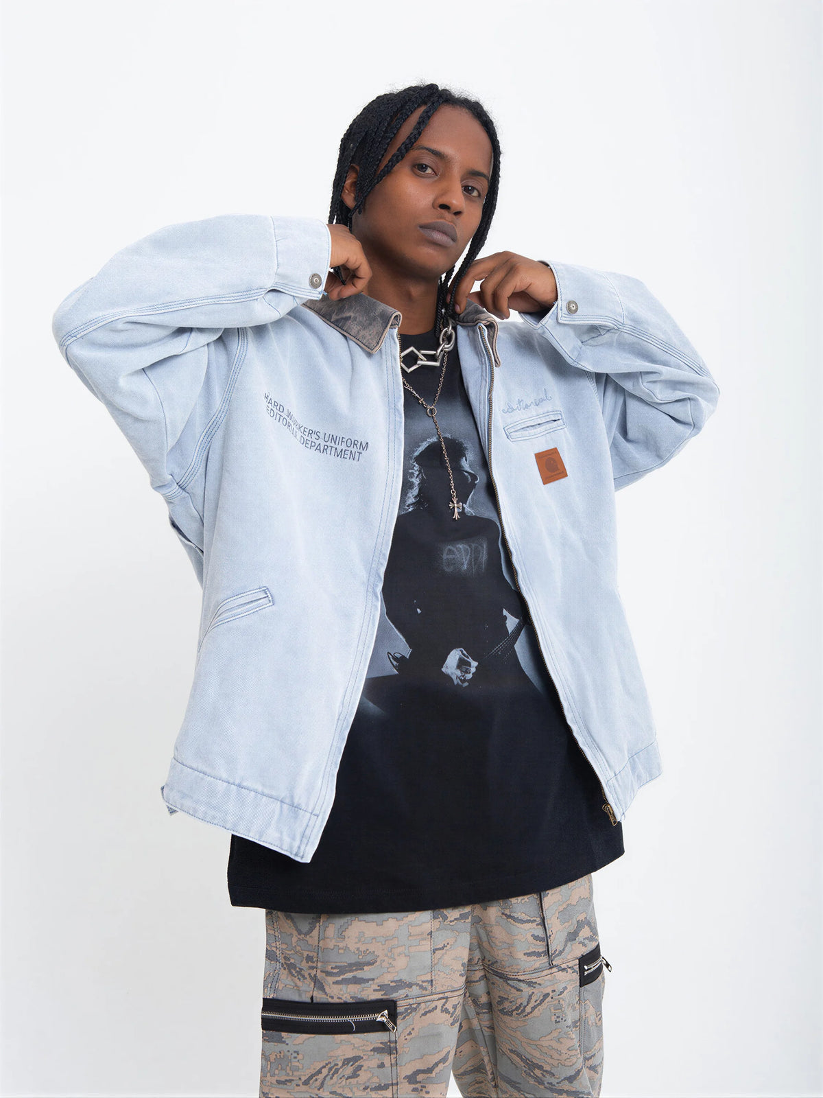 American-style Washed, Color-blocked Work Jacket