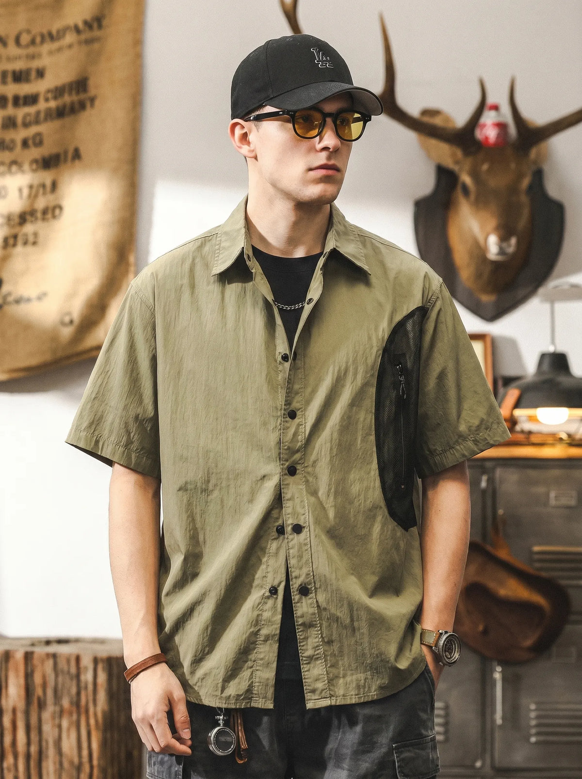 American Retro Workwear-style Loose-fit Functional Shirt