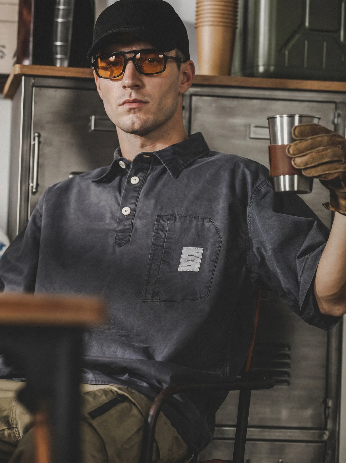 Retro Heavyweight Washed Short-Sleeve Polo Shirt