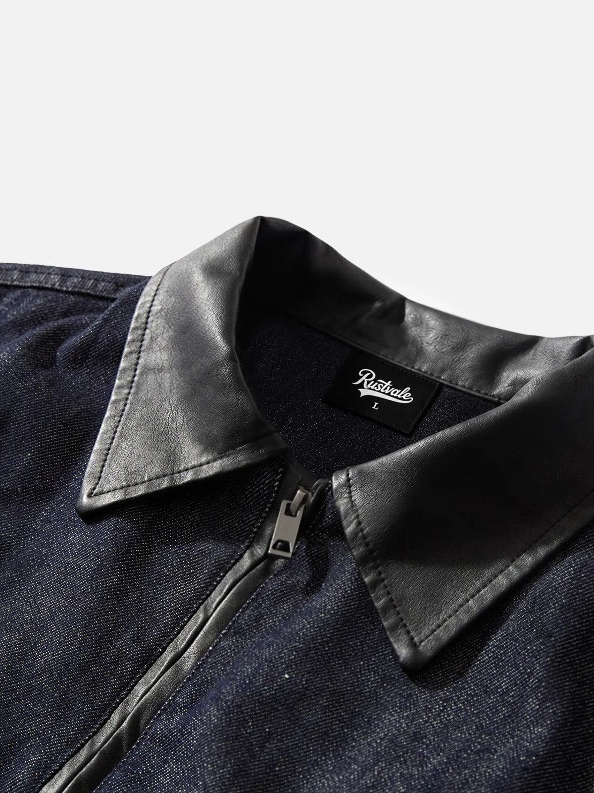 Pu Leather Collared Jacket With Double-ended Zipper