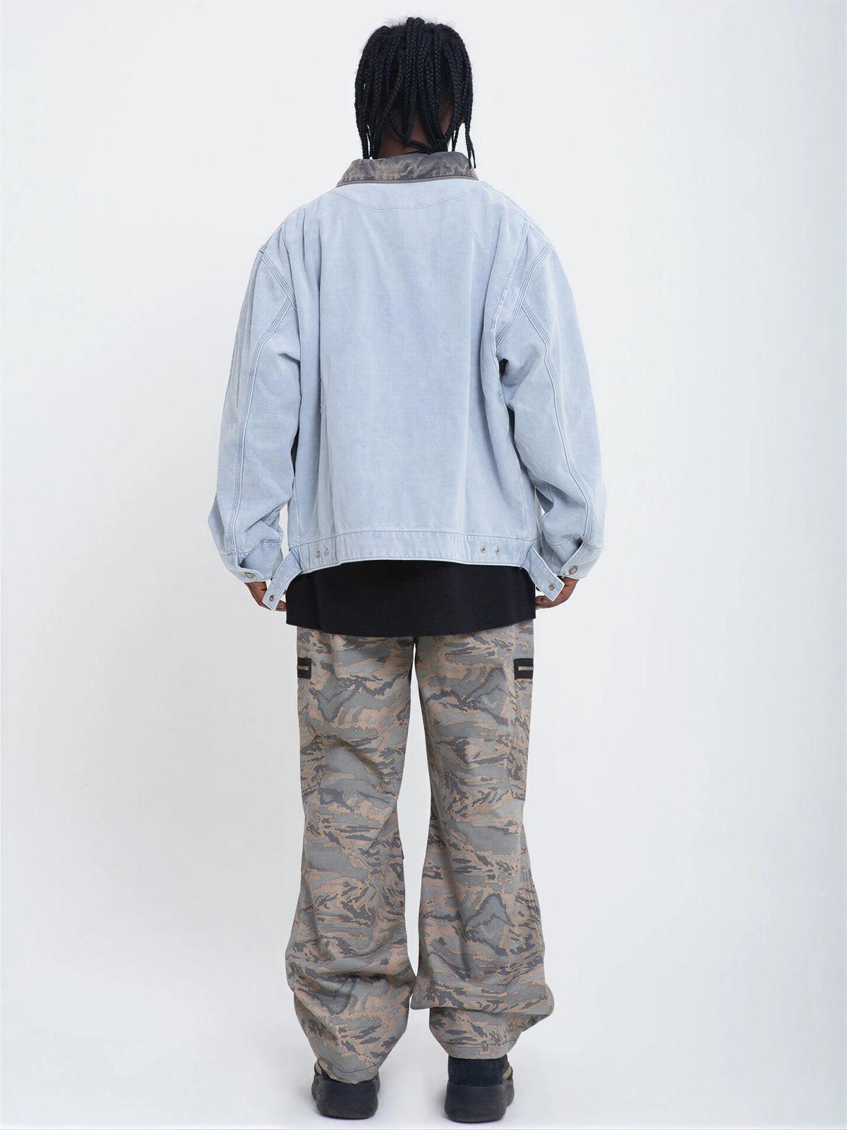 American-style Washed, Color-blocked Work Jacket