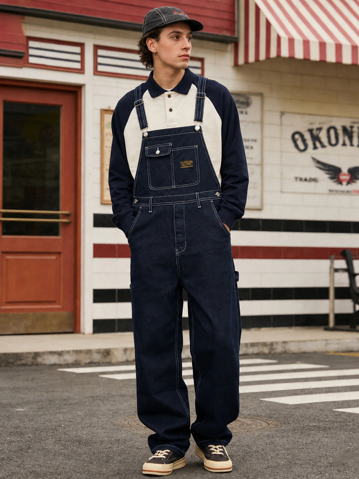 Retro Striped Denim Overalls