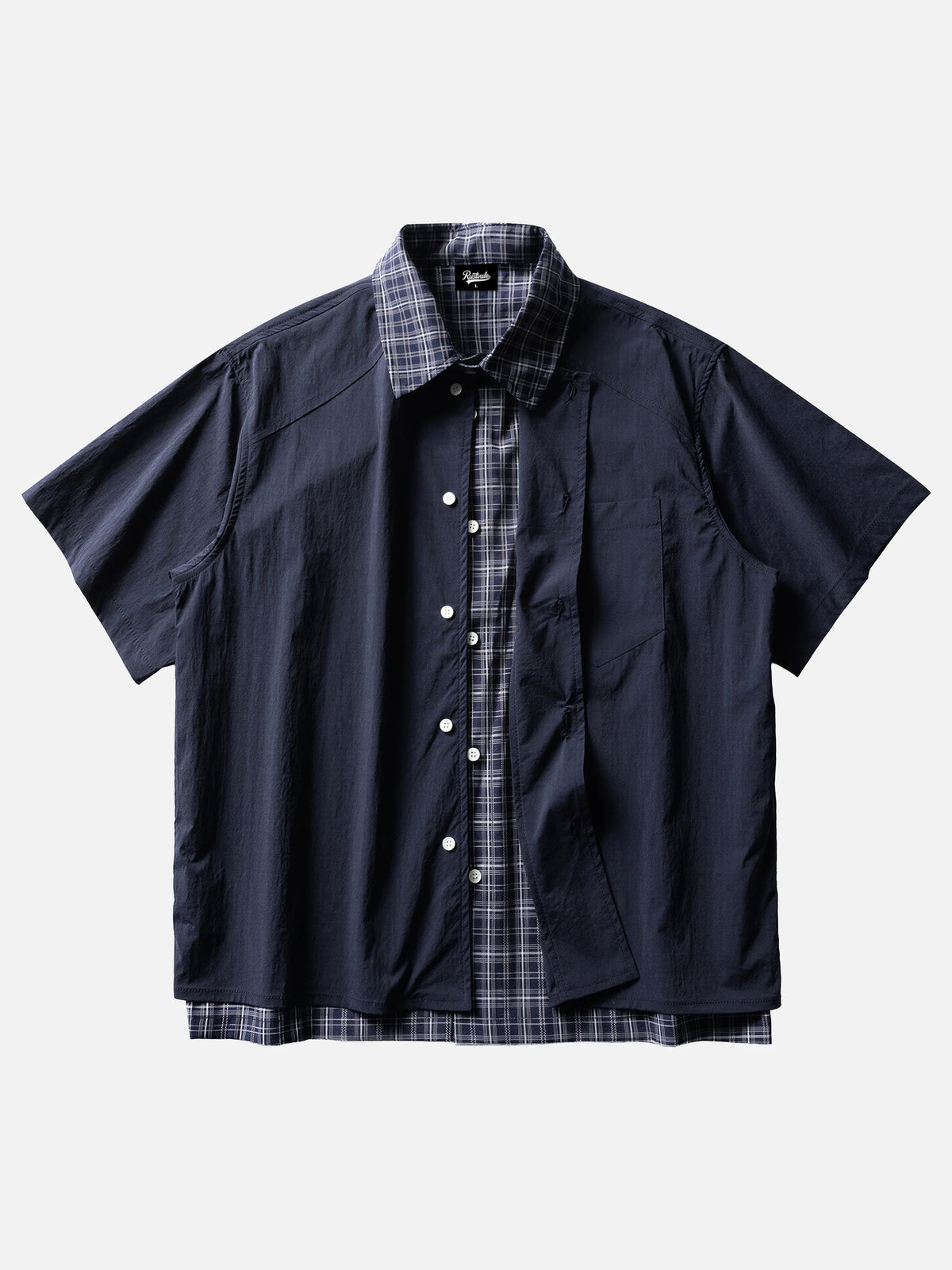 Retro Plaid Faux Two-piece Spliced short-sleeve Shirt
