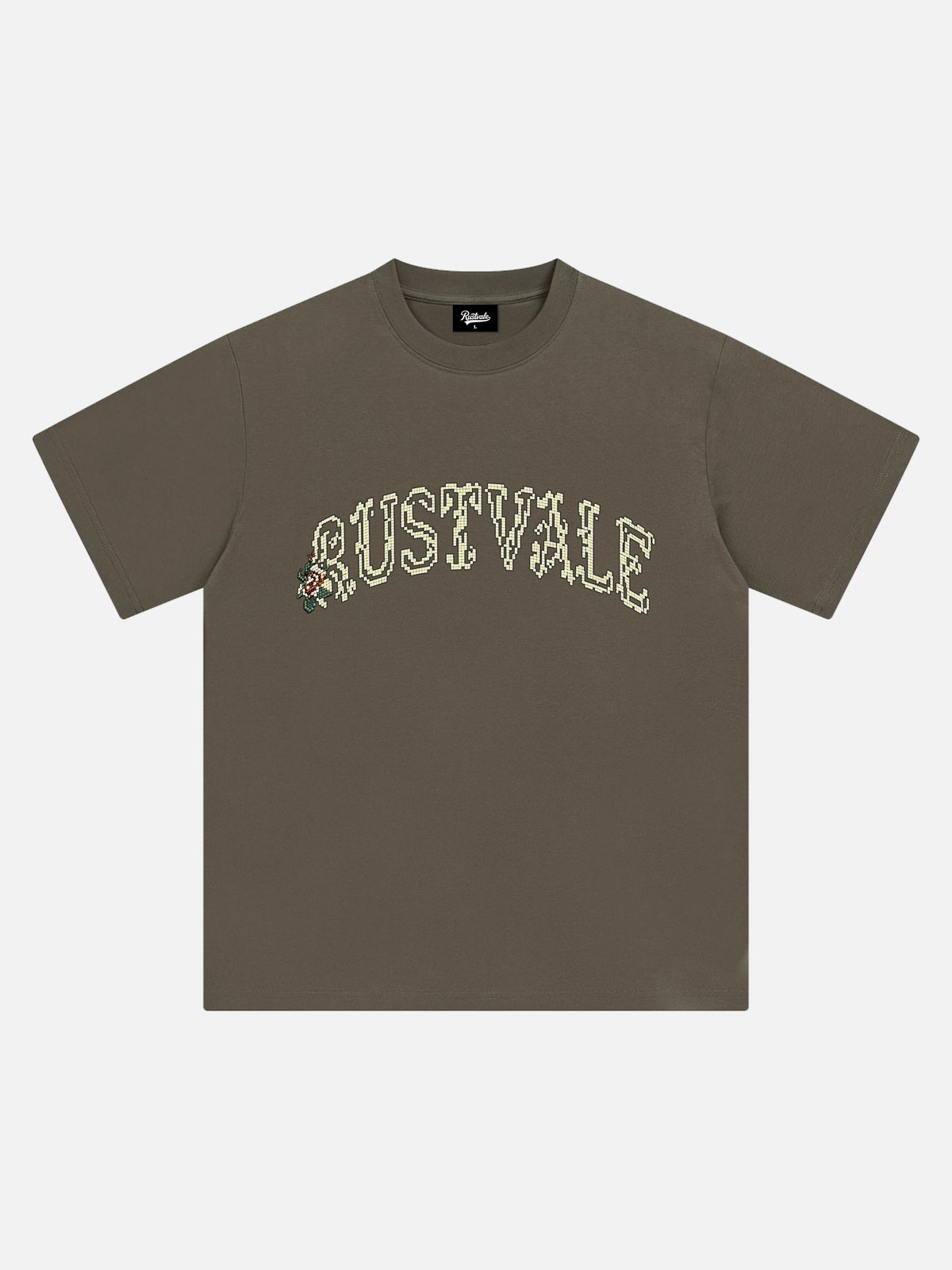 Camiseta con Letras y Rosa Pixelada