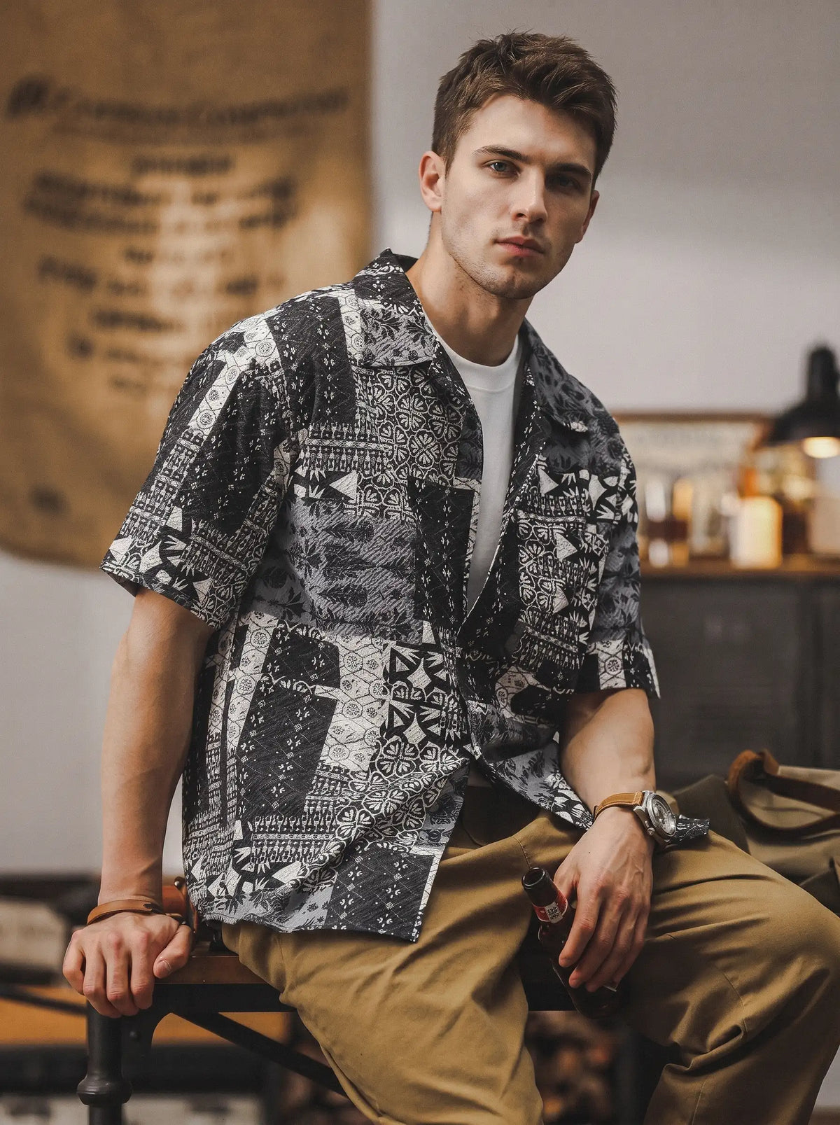 Retro Hawaiian Cuban Collar Short-sleeve Shirt