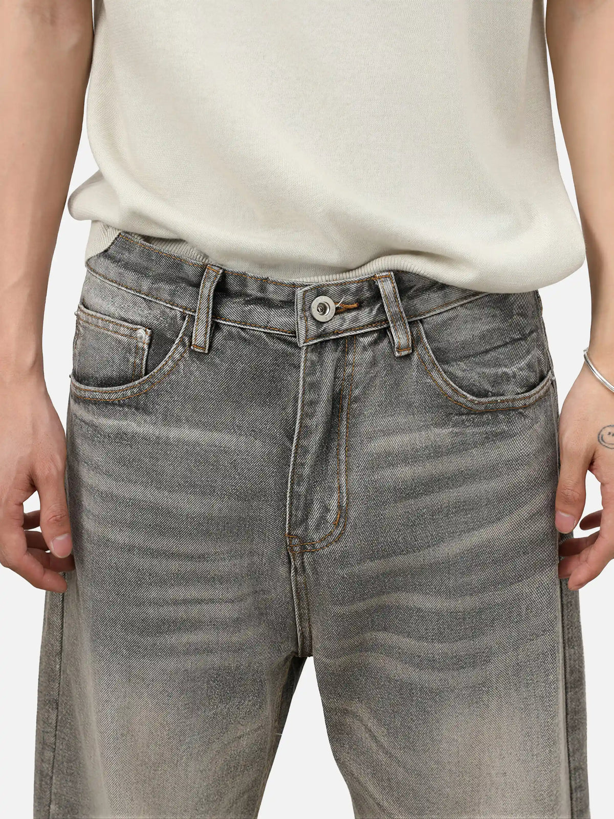 Retro Whiskered Washed Denim Jeans