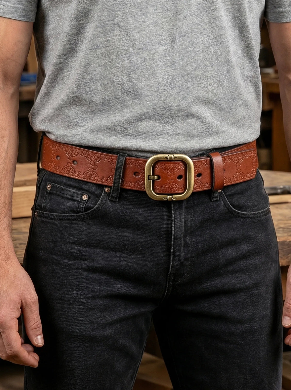 Handcrafted Vintage Embossed Top-grain Cowhide Belt