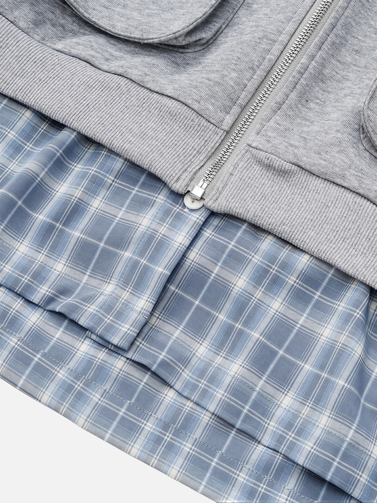 Faux Two-piece Style Loose-fit Plaid Hoodie