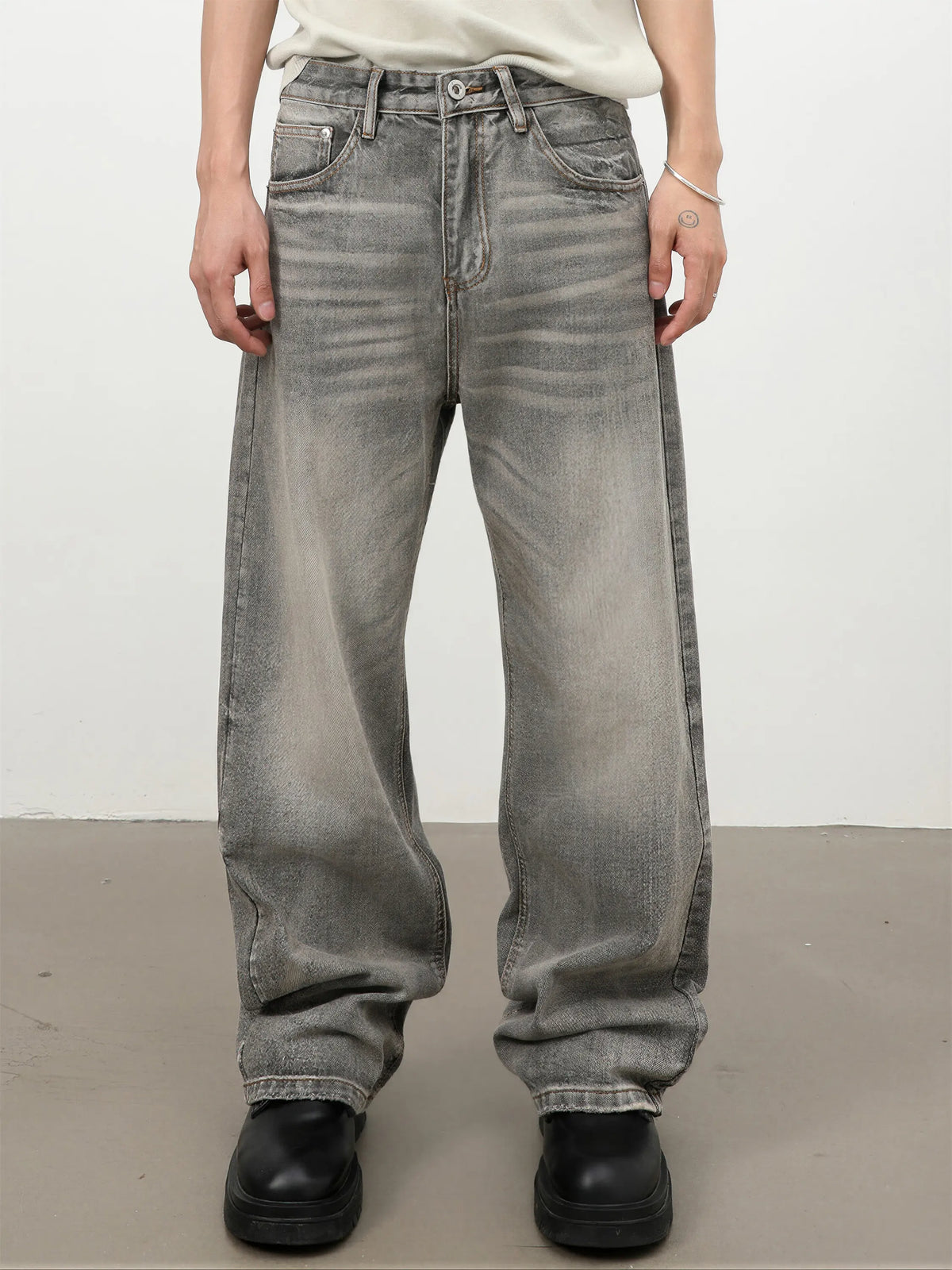Retro Whiskered Washed Denim Jeans