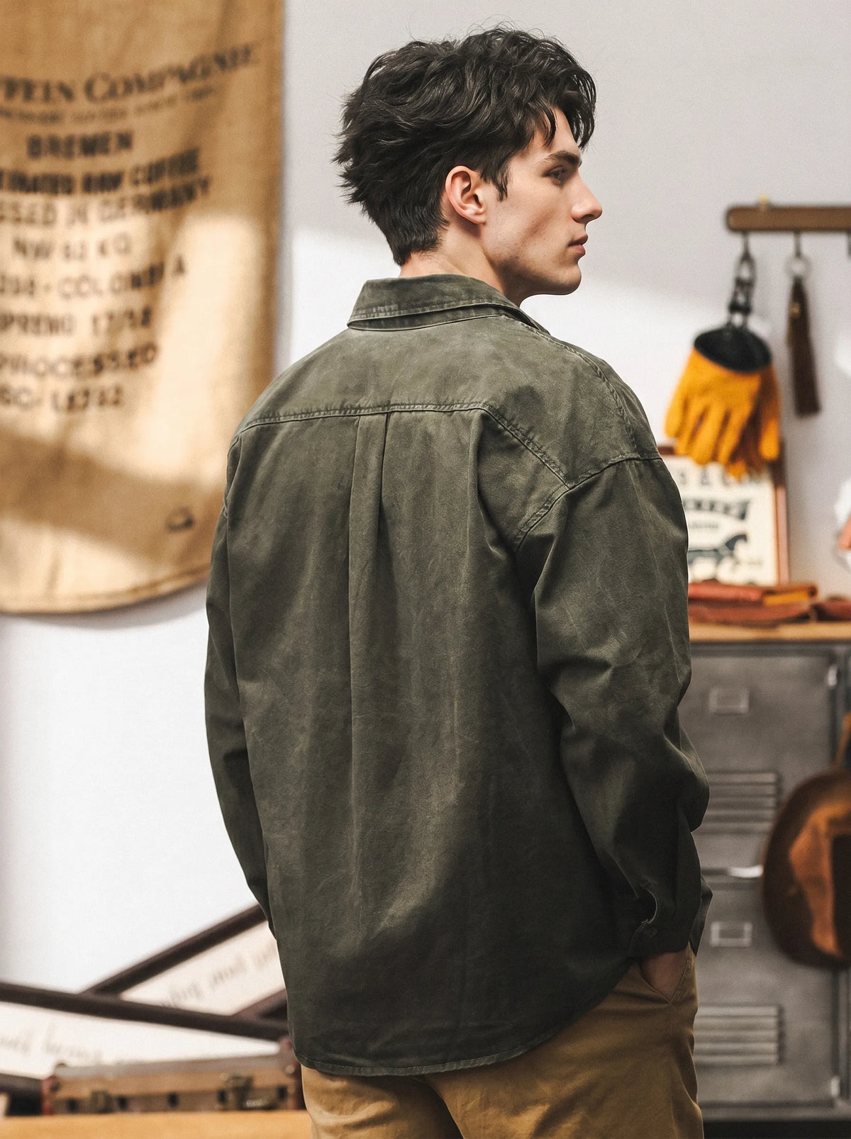 American-style Vintage Loose-fit Utility Overshirt