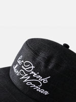 Letter-embroidered Flat-top, Flat-brim Hat