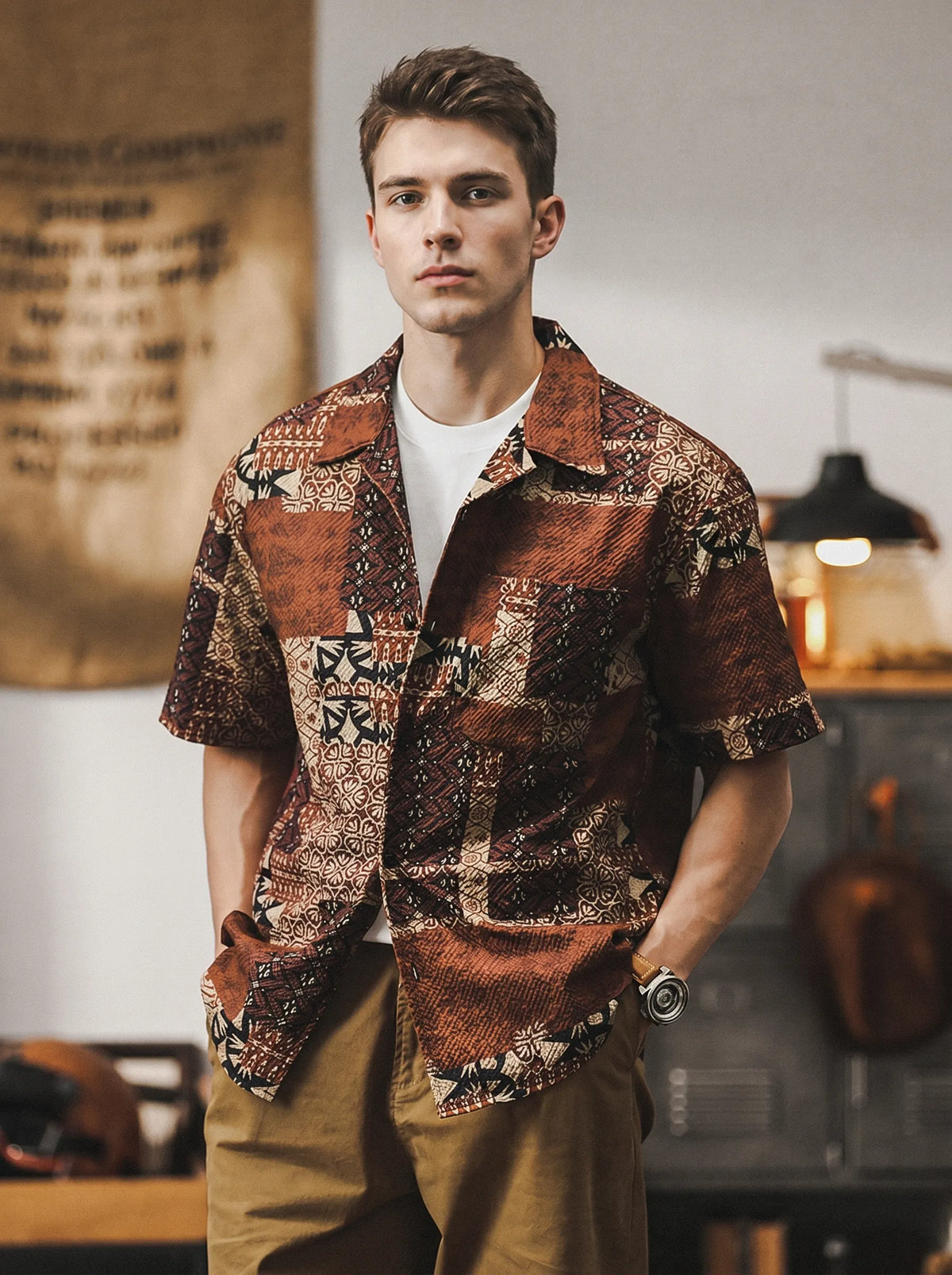 Retro Hawaiian Cuban Collar Short-sleeve Shirt