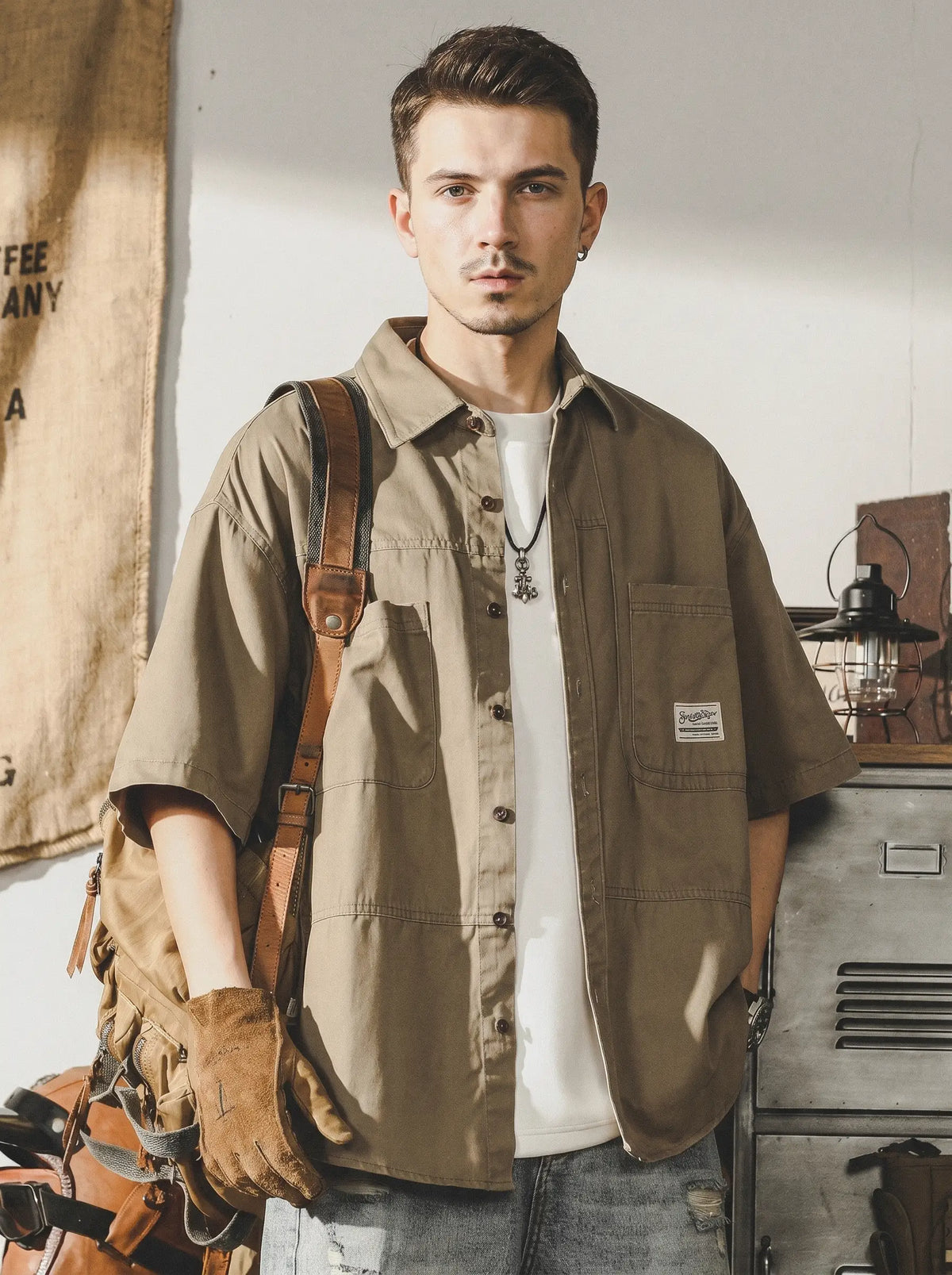 American-style Loose-fit Short-sleeve Work Shirt