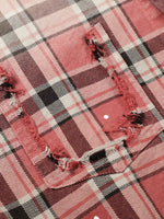 Retro Ombré Frayed-hem Plaid Long-sleeve Shirt