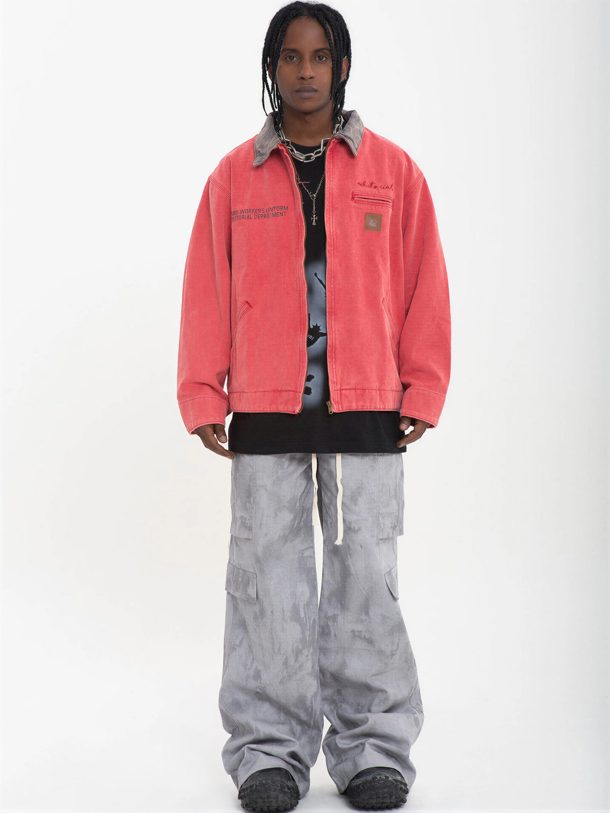 American-style Washed, Color-blocked Work Jacket