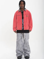 American-style Washed, Color-blocked Work Jacket