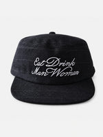 Letter-embroidered Flat-top, Flat-brim Hat