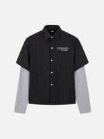 Retro Loose-fit Striped Faux Two-piece Long-sleeve Shirt