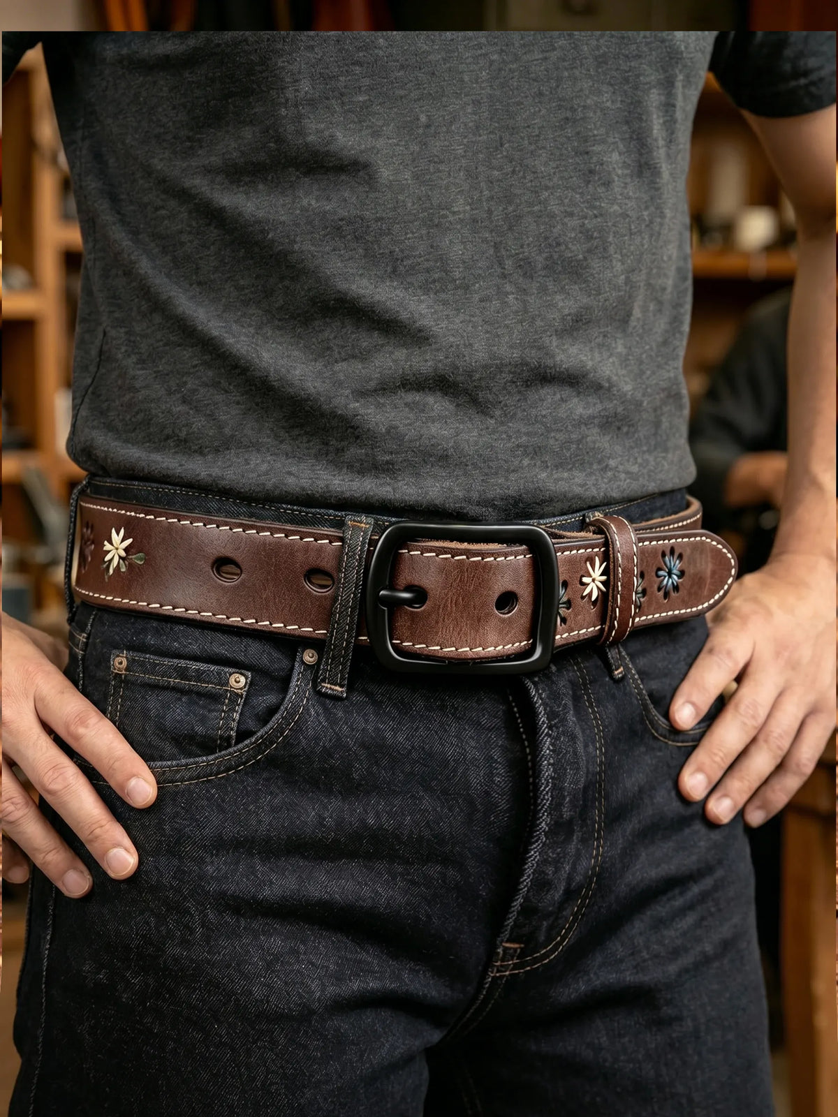 Versatile Handmade Men's Belt In Top-grain Cowhide