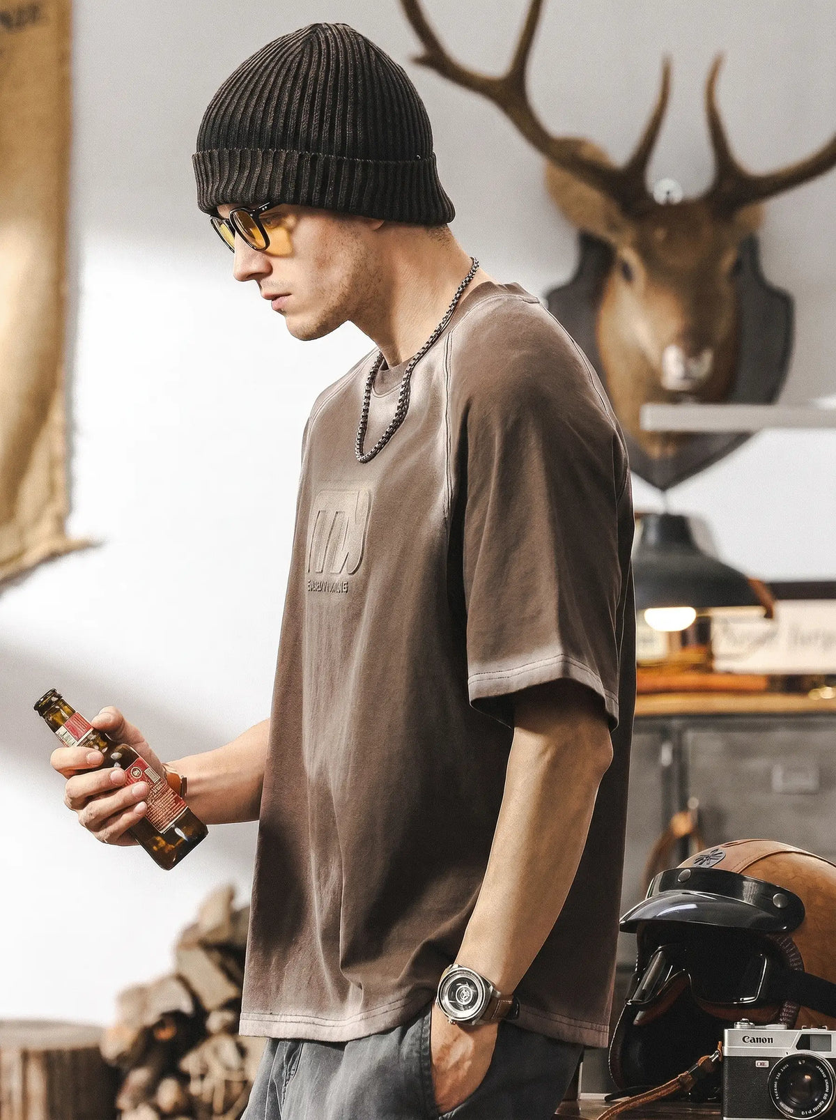 Heavyweight Oversized Washed T-shirt In Retro Maillard Tones