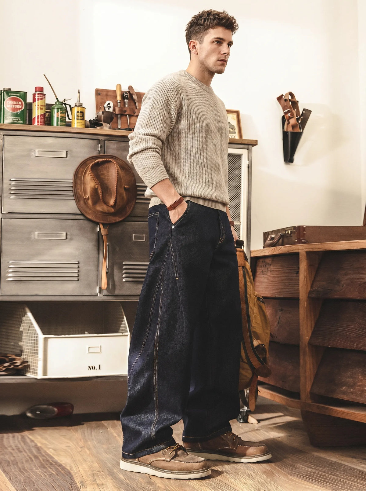 American-style Raw Denim Wide-leg "saber" Straight-fit Jeans