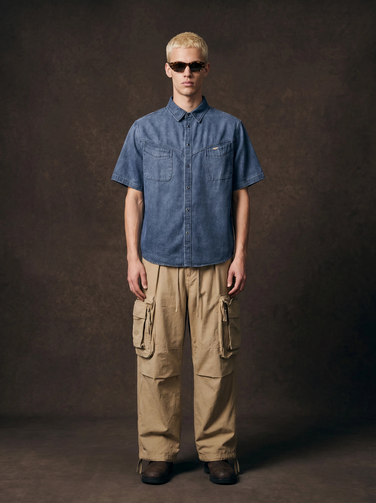 Japanese-style Vintage Washed & Distressed Work Shirt