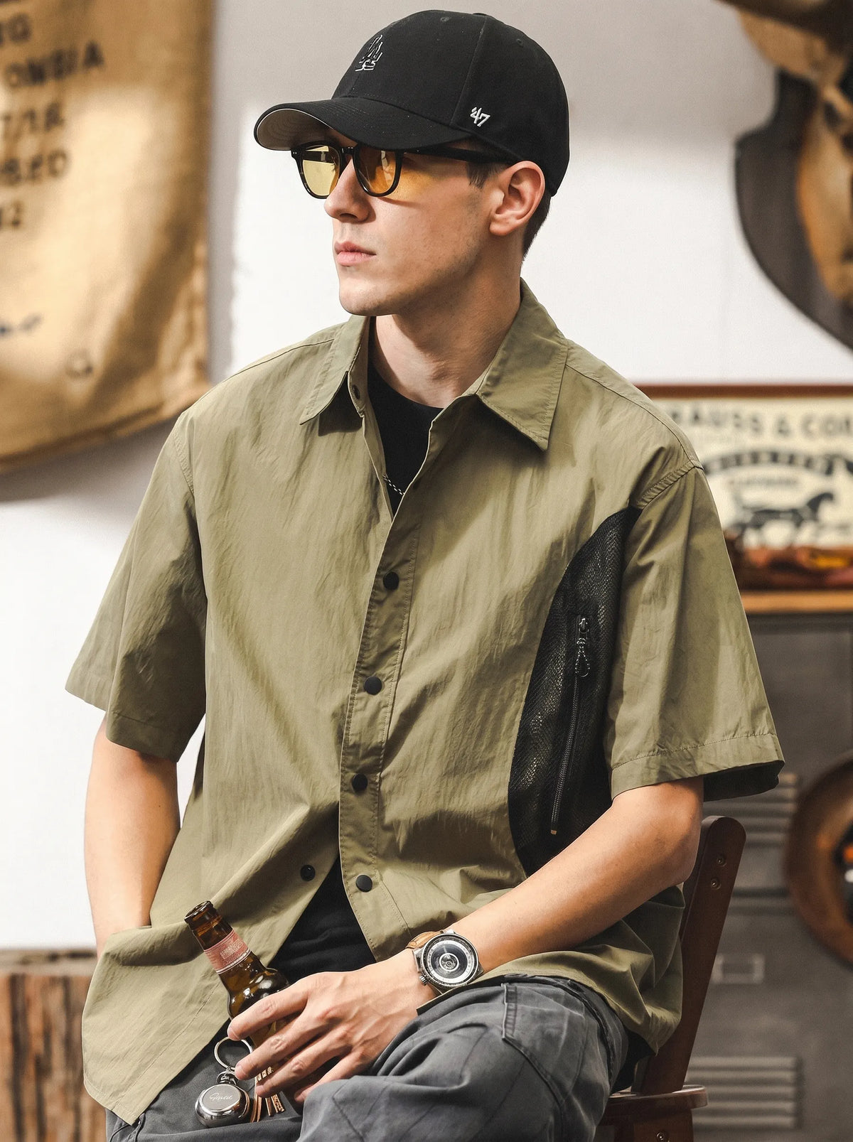 American Retro Workwear-style Loose-fit Functional Shirt