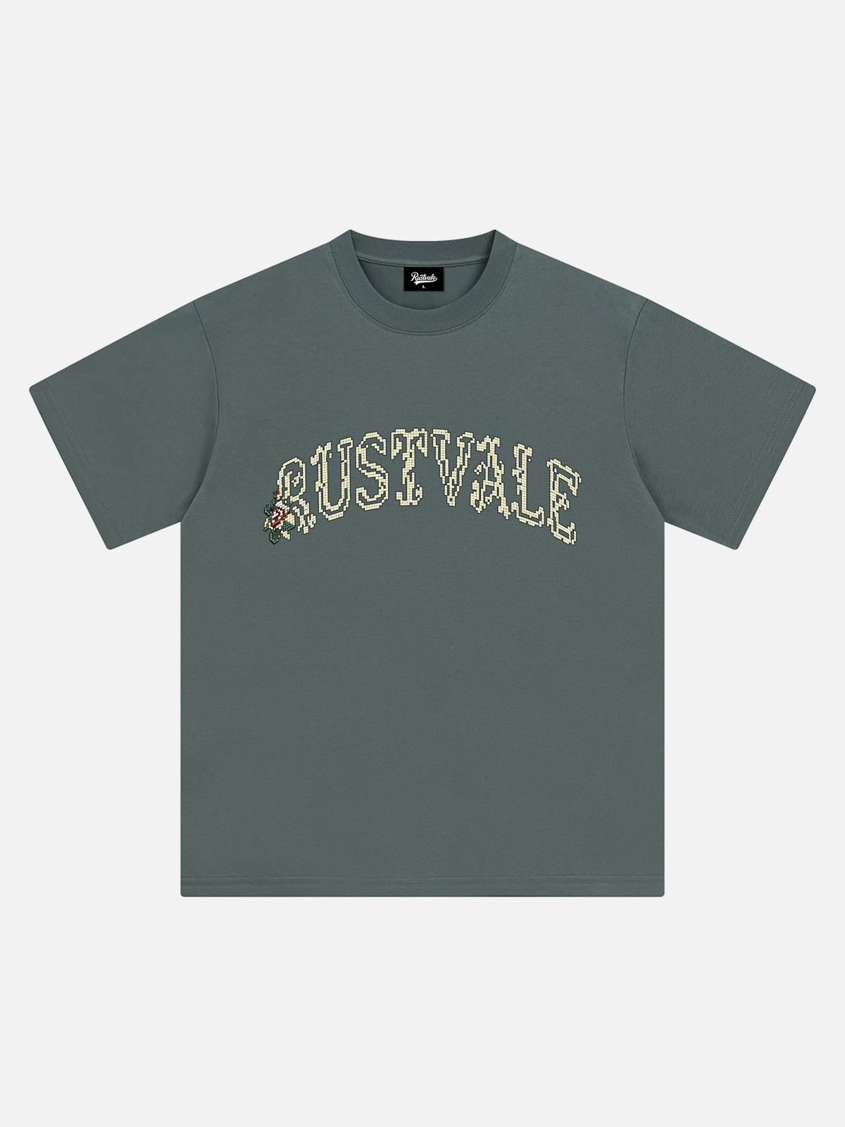 Camiseta con Letras y Rosa Pixelada