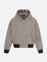 Barn-style Garment-washed & Distressed Hooded Work Jacket
